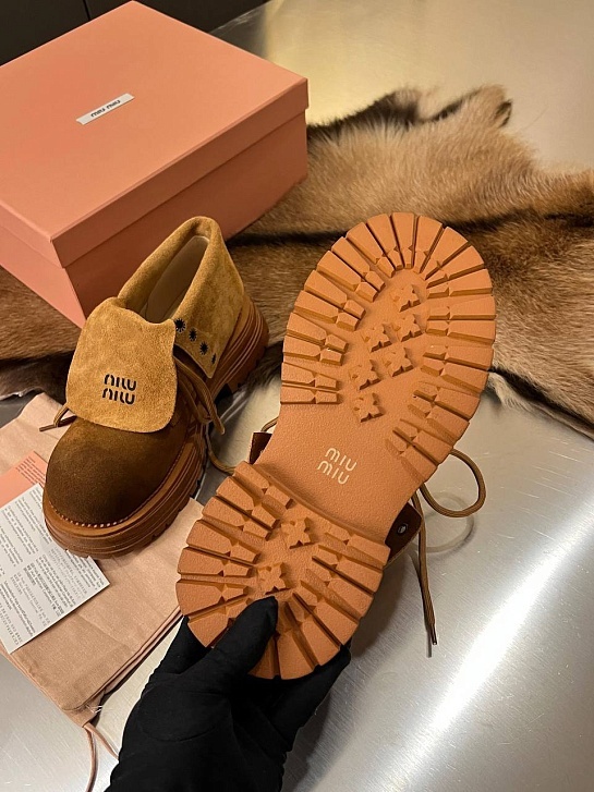 Женские замшевые ботинки MIU MIU Premium - Chestnut