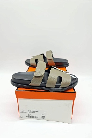 Женские кожаные сандалии Hermes Chypre - Khaki / Black   