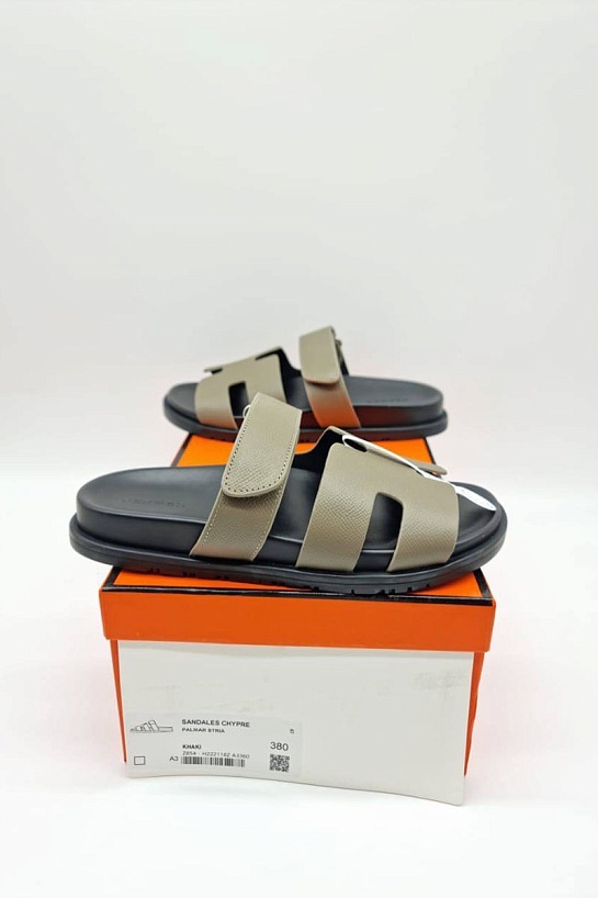 Женские кожаные сандалии Hermes Chypre - Khaki / Black