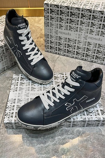 Кожаные кроссовки с мехом Premiata high-top - Navy   
