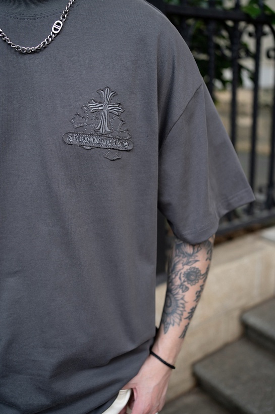 Серая оверсайз футболка Chrome Hearts Premium