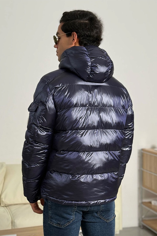 Тёмно-синий пуховик Moncler Maya logo-patch