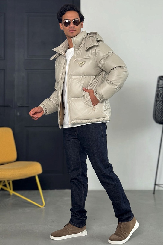 Мужской пуховик Prada logo-plaque - Beige