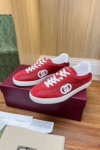 Женские замшевые кеды Gucci Premium - Red   