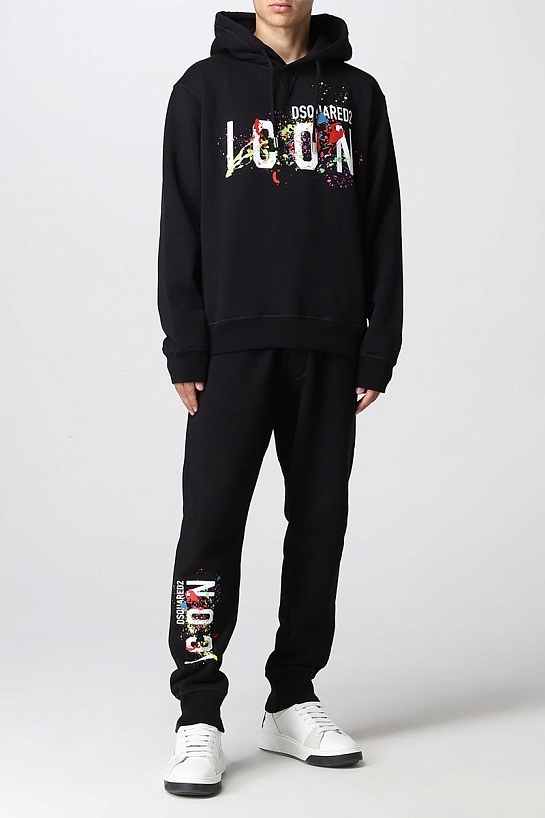 Мужские чёрные штаны Dsquared2 Icon Splatter logo-print