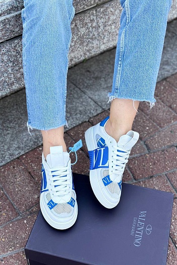 Женские комбинированные кроссовки Valentino "VLTN" - White / Blue   