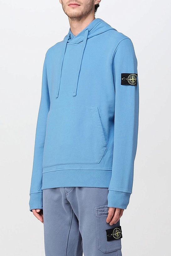 Мужское худи голубого цвета Stone Island Compass-patch