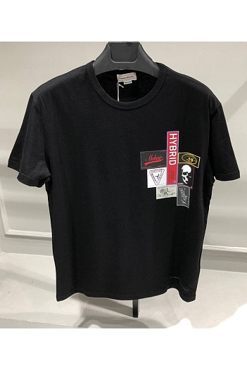 Мужская чёрная футболка Alexander McQueen Labels   