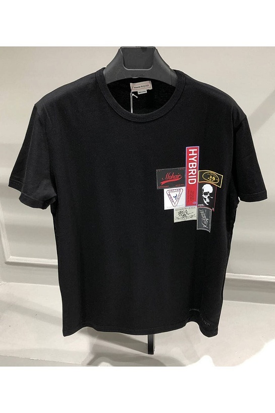 Мужская чёрная футболка Alexander McQueen Labels