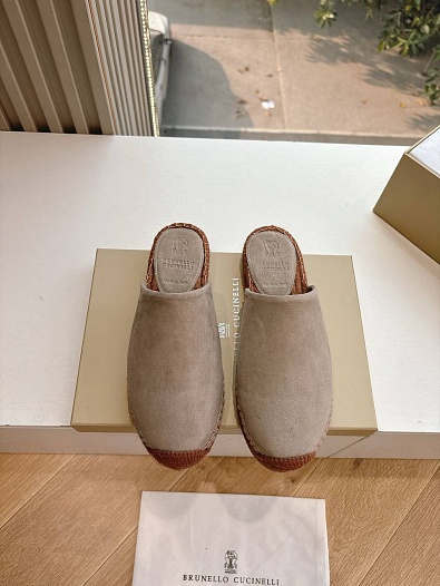 Женские замшевые шлёпанцы Brunello Cucinelli Premium - Grey   