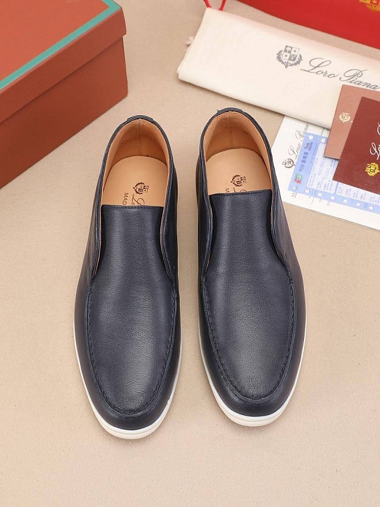 Кожаные лоферы с меховой стелькой Loro Piana Open Walk - Navy