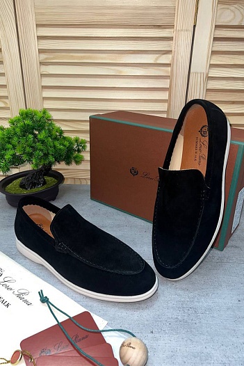 Замшевые лоферы Loro Piana Summer Walk - Black / White   