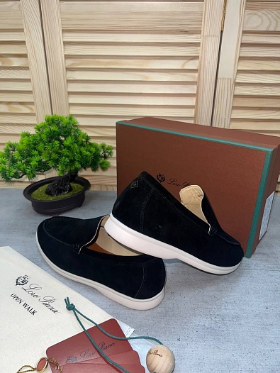 Замшевые лоферы Loro Piana Summer Walk - Black / White   