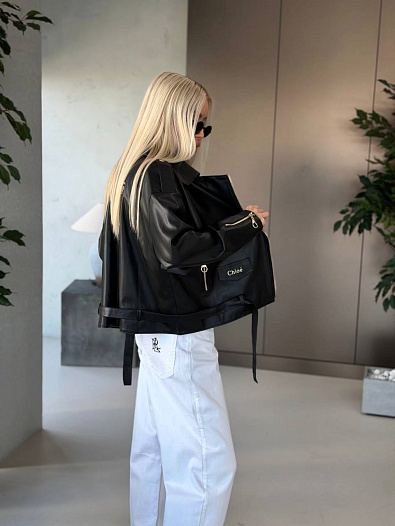 Женская кожаная косуха Chloe premium чёрного цвета   