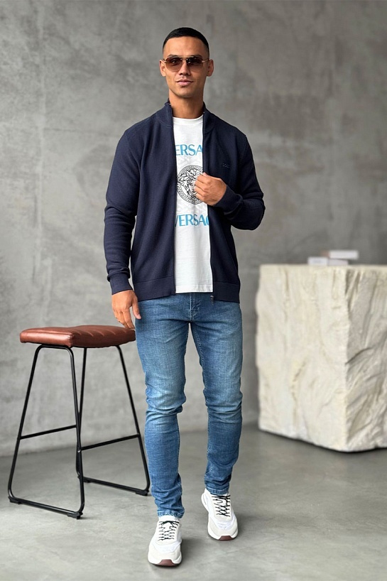 Тёмно-синяя кофта на молнии Hugo Boss logo-embroidered