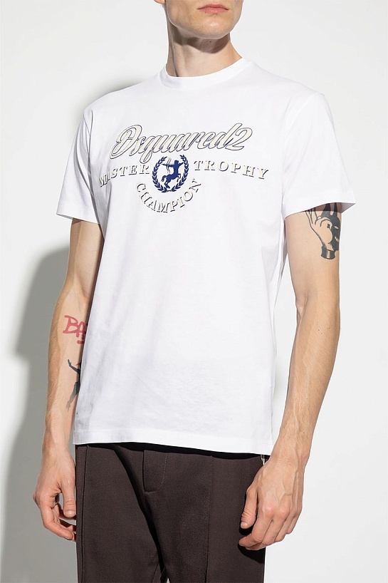 Мужская белая футболка Dsquared2 Master Trophy logo-print