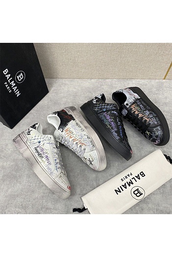 Белые кожаные кроссовки Balmain B-Court Graffiti   