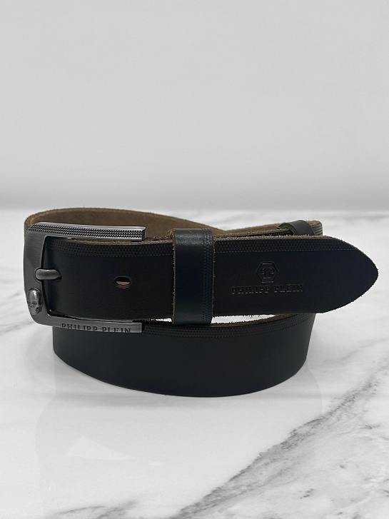 Мужской кожаный ремень Philipp Plein тёмно-коричневого цвета