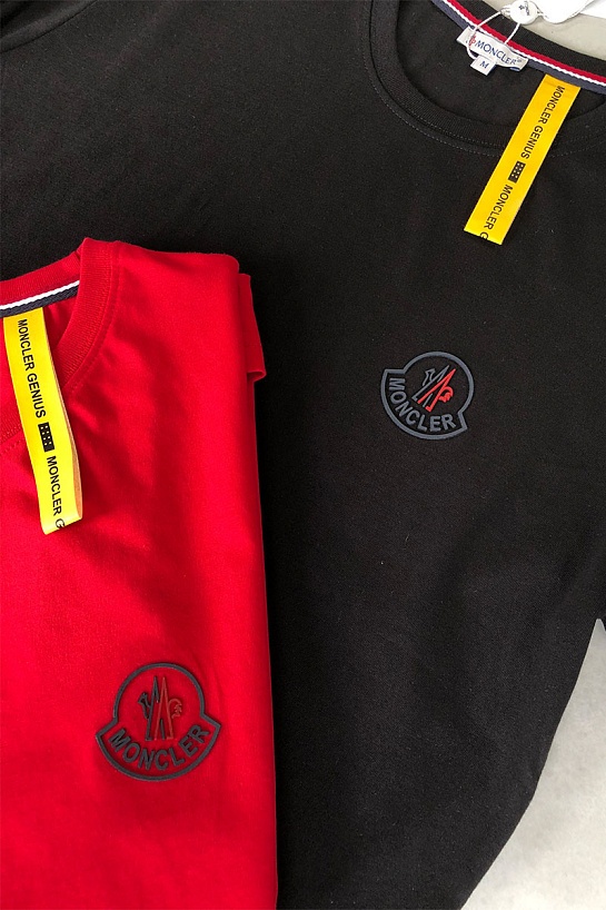 Мужская брендовая футболка Moncler Rubber Logo - Red