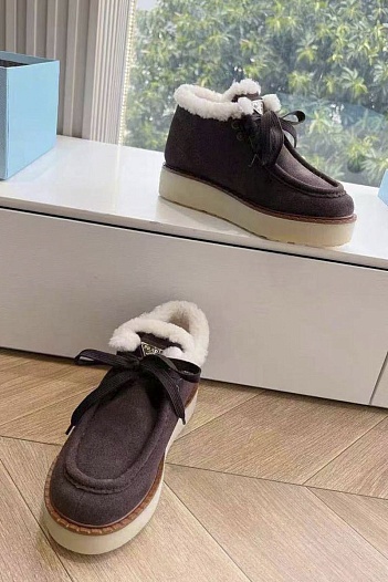 Женские замшевые ботинки с мехом Prada Premium - Purple   