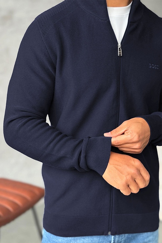 Тёмно-синяя кофта на молнии Hugo Boss logo-embroidered