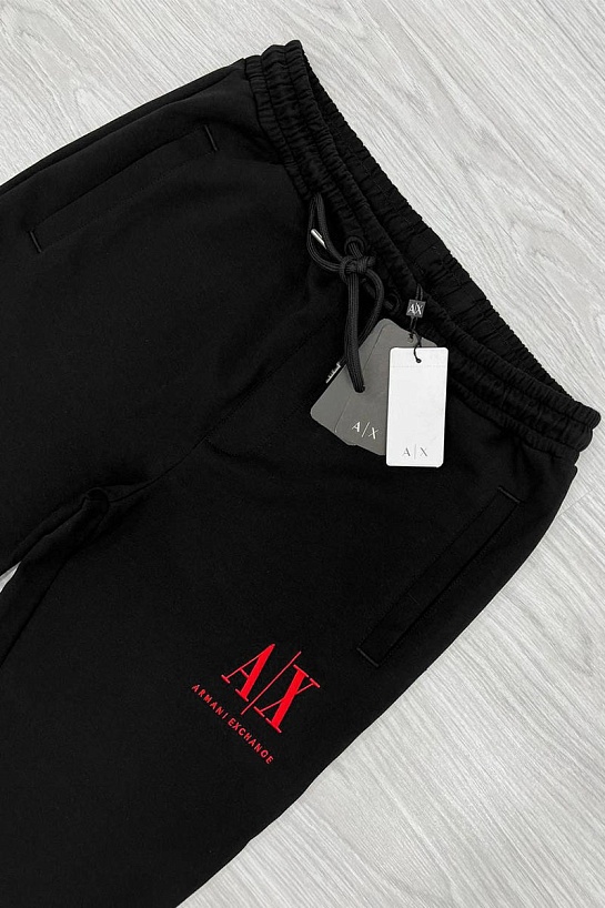 Чёрные спортивные штаны Armani Exchange red embroidery