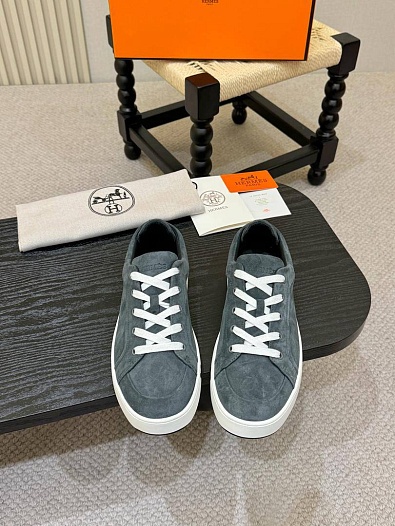 Мужские замшевые кроссовки Hermes Kid - Grey   