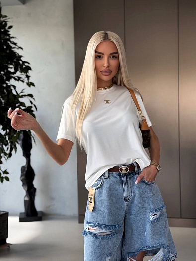 Женская белая футболка Celine premium   