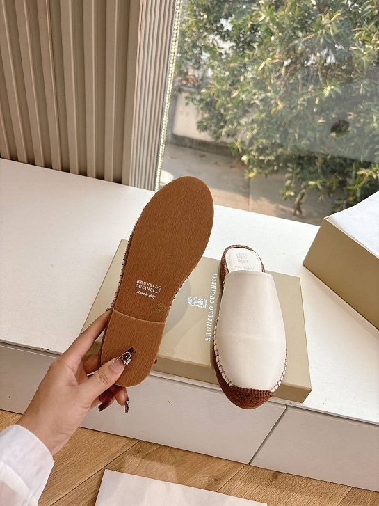 Женские кожаные шлёпанцы Brunello Cucinelli Premium - White