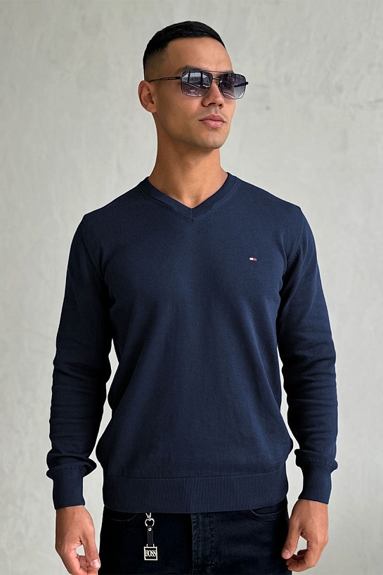 Мужской джемпер Tommy Hilfiger logo-embroidered - Navy