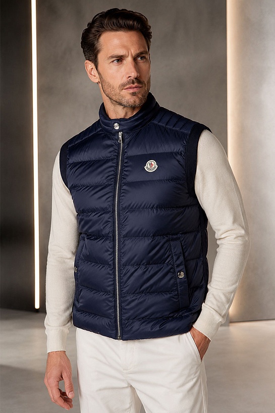 Мужской брендовый жилет Moncler тёмно-синего цвета