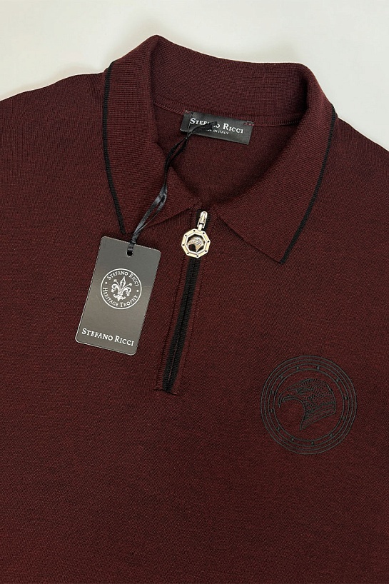 Мужское поло Stefano Ricci Eagle zip-neck - Burgundy