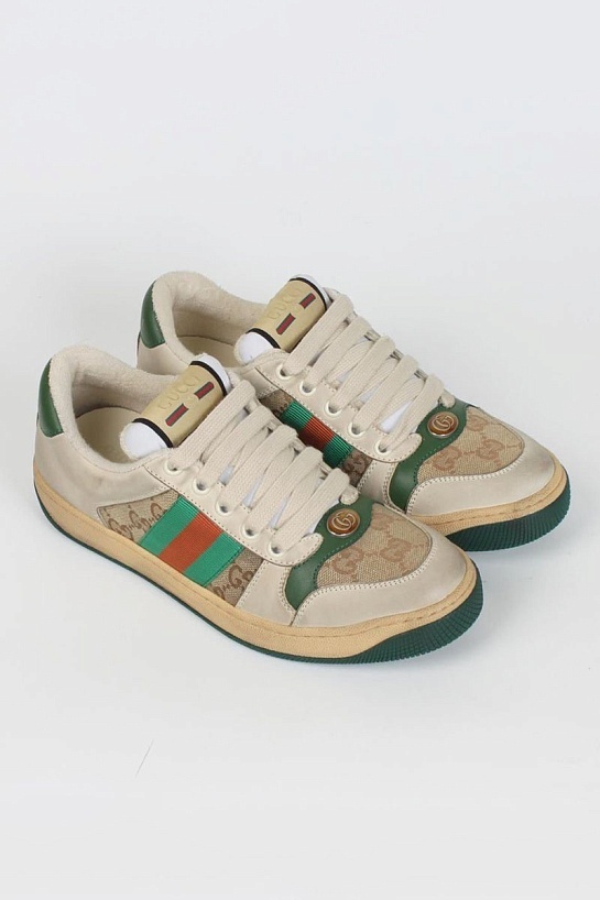 Кожаные кроссовки Gucci GG Screener - Beige / Green
