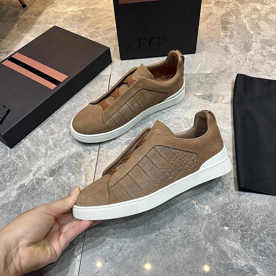 Мужские кроссовки Ermenegildo Zegna Triple Stitch Alligator - Brown