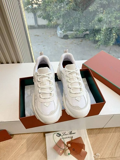 Женские кожаные кроссовки Loro Piana Premium - White   