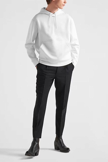 Мужское белое худи Prada technical cotton   
