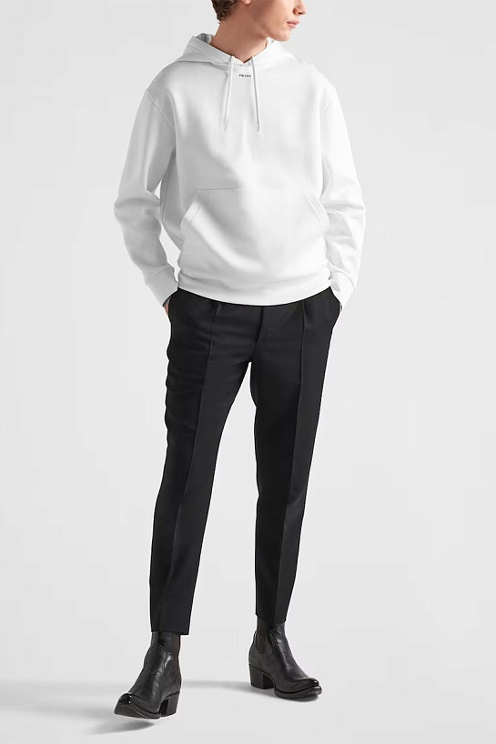 Мужское белое худи Prada technical cotton