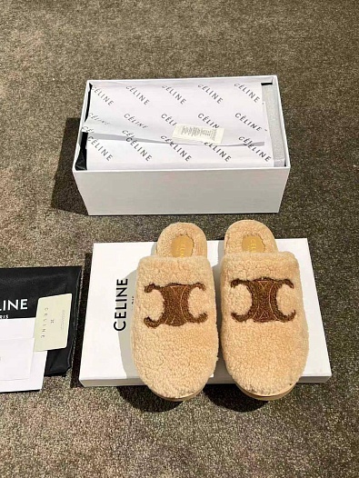 Женские меховые шлёпанцы Celine Triomphe premium   