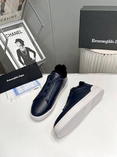 Кроссовки с мехом Ermenegildo Zegna Triple Stitch - Navy   