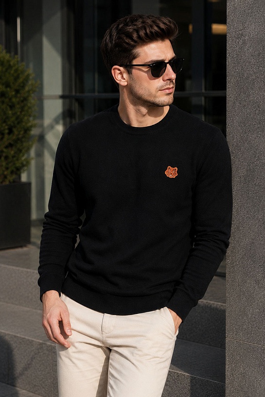 Мужской чёрный джемпер Kenzo Tiger logo-patch