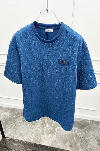 Футболка синего цвета Dior logo all-over embossed   