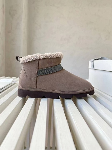 Женские замшевые угги с мехом Brunello Cucinelli Premium - Brown   