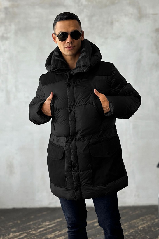 Удлинённый чёрный пуховик Burberry Nylon  logo-patch