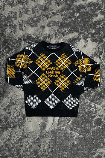 Чёрный свитер Louis Vuitton Premium Damier Argyle jacquard   
