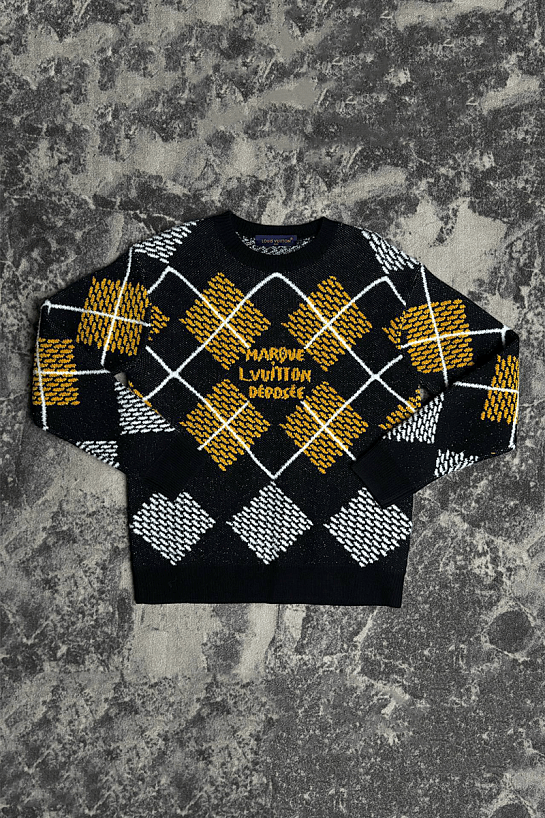 Чёрный свитер Louis Vuitton Premium Damier Argyle jacquard