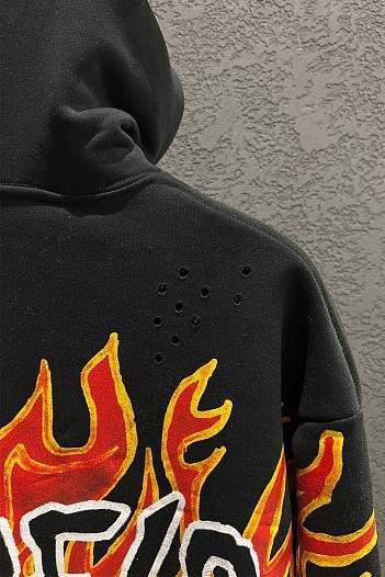 Чёрное худи Palm Angels Graffiti Flames logo-print   