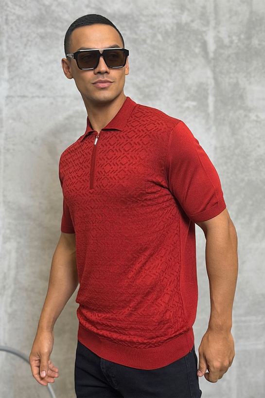 Мужское поло красного цвета Zilli zip neck