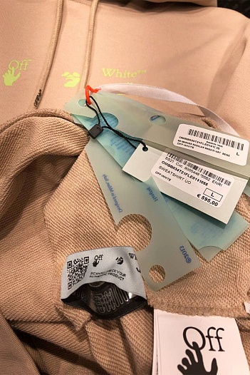Мужское бежевое худи Off-White Marker Arrow   