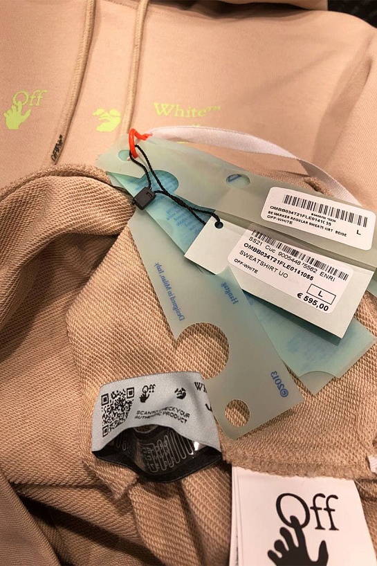 Мужское бежевое худи Off-White Marker Arrow
