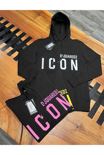 Чёрное худи Dsquared2 "ICON" white logo-print   